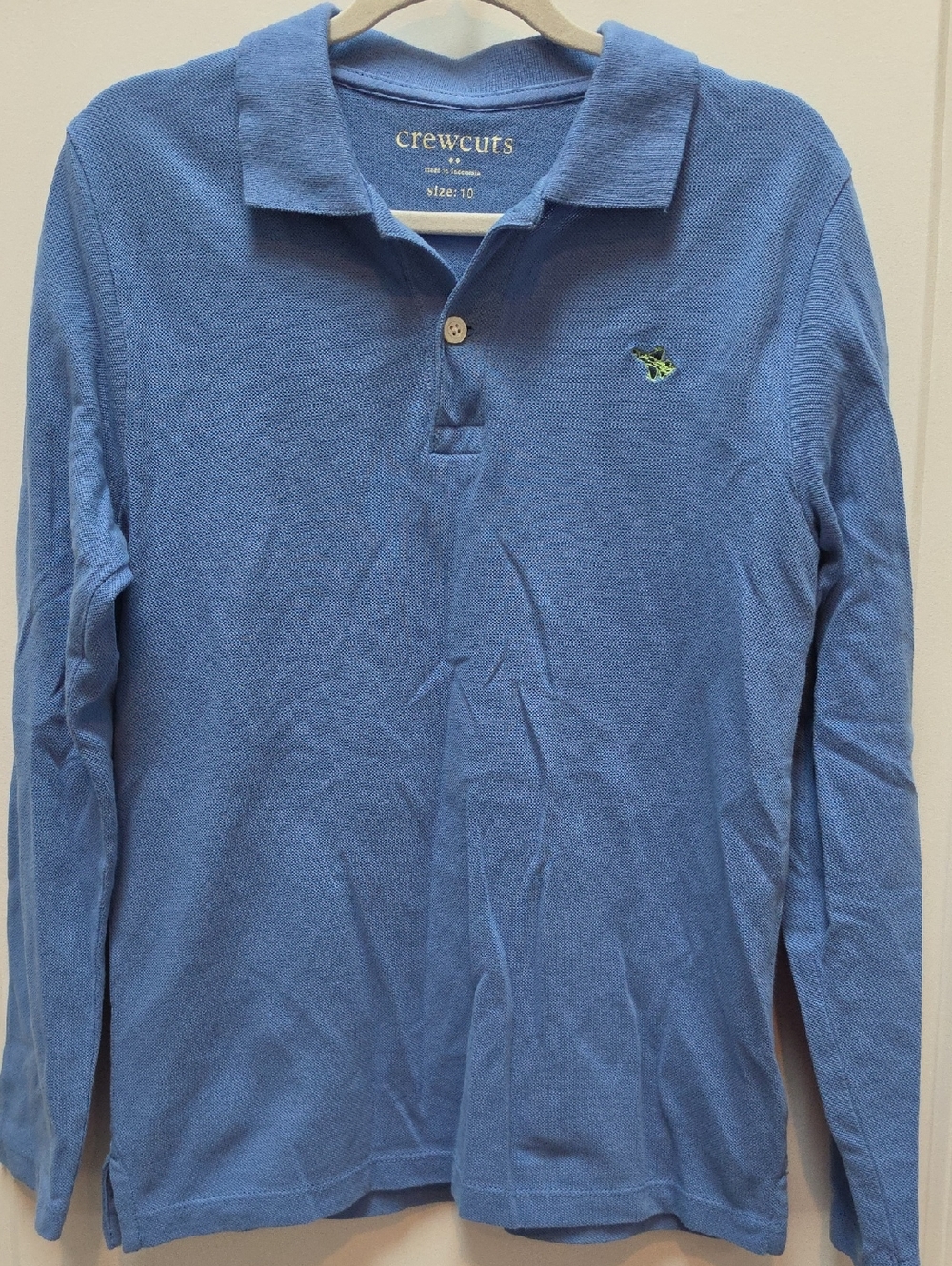 Crewcuts Light Blue Long-Sleeve Polo with Green Embroidered Detail